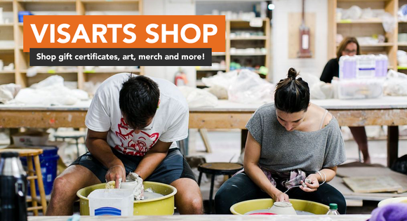Visarts Shop, Shop gift certificates, art, merch, and more! Two students throwing on a potter's wheel in Richmond VA
